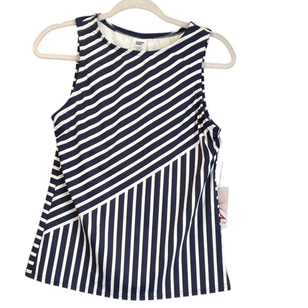 Lands' Ends women’s 8 Blue/white Diagonal Striped pattern High neck Tankini top